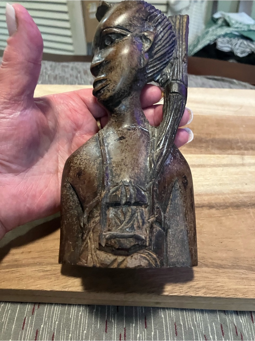 Vintage Hand Carved Wooden Bust Sculpture